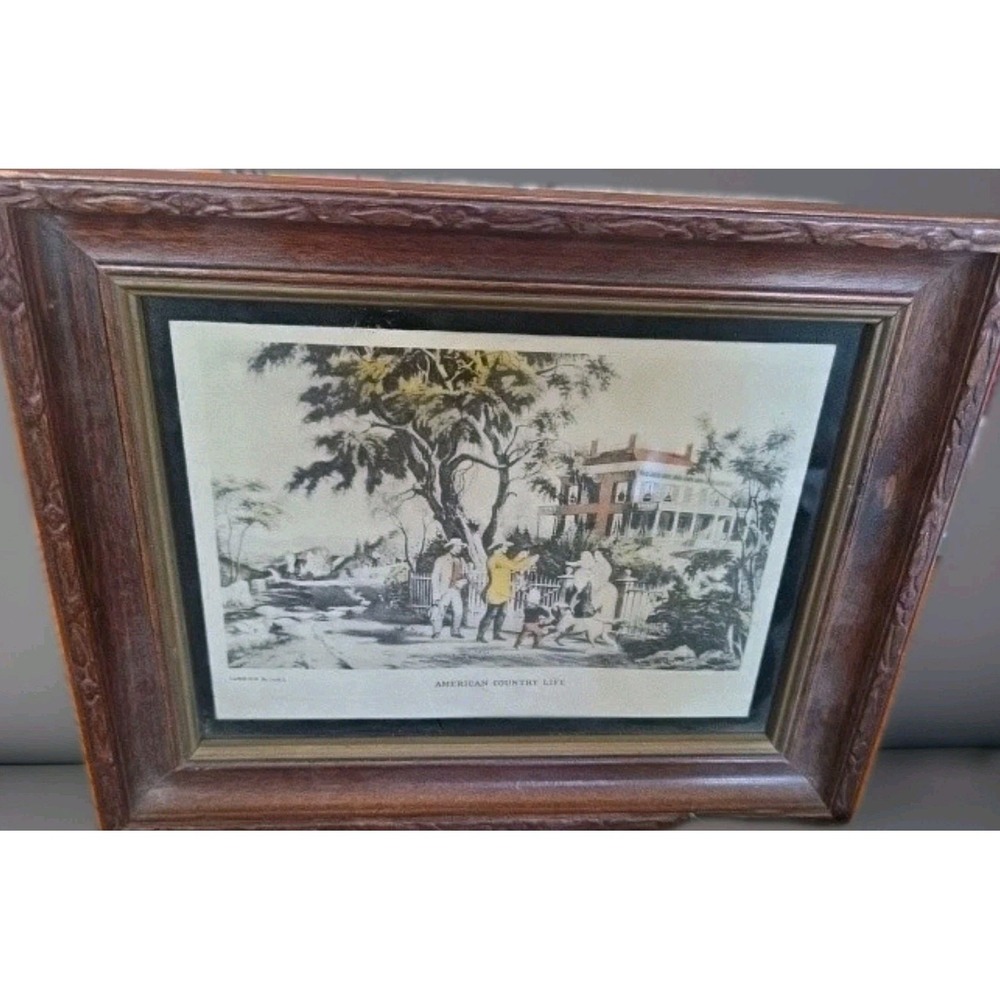 American Country Life Currier and Ives‎ Vintage Wood Framed Print